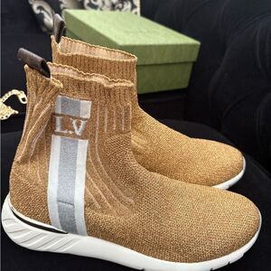 New LV Gold Knit High-Top sock shoes no box
